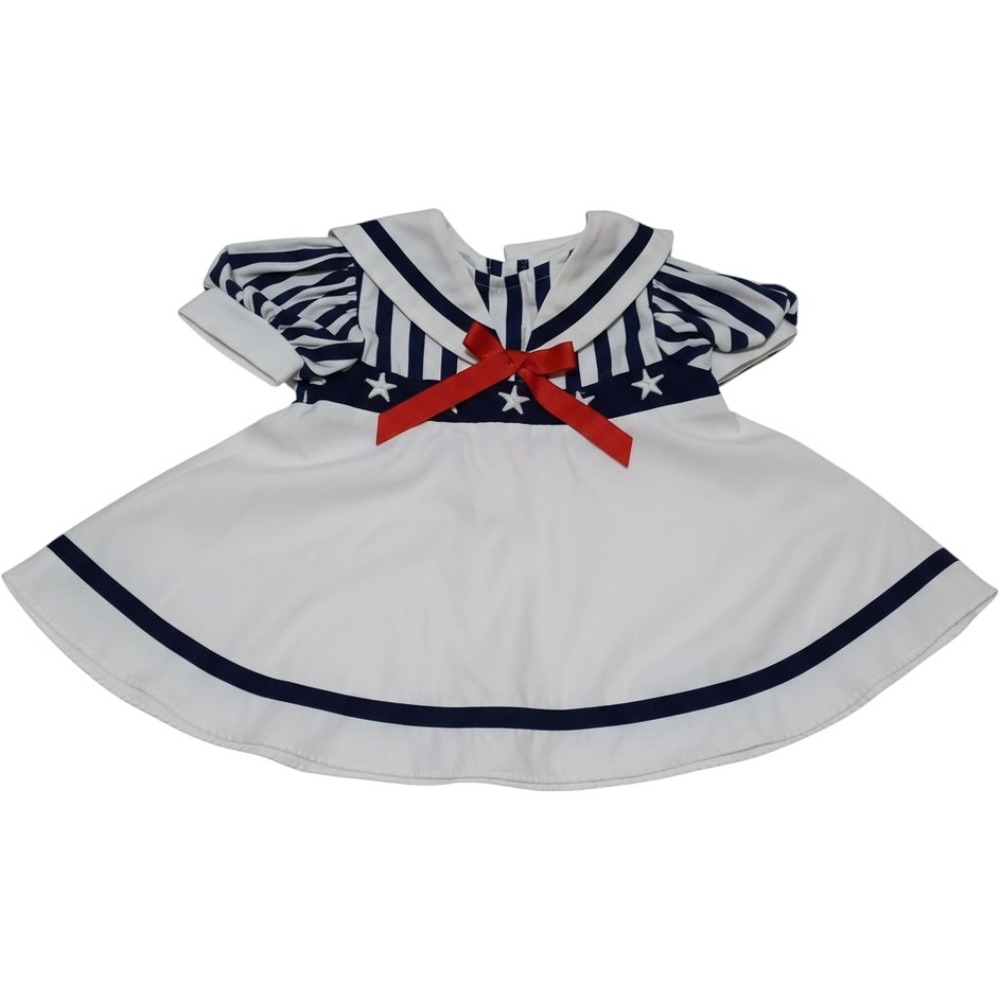 VTG Sailor Dress Girl 18M White Navy Red Bow Americana Patriotic 4th of July